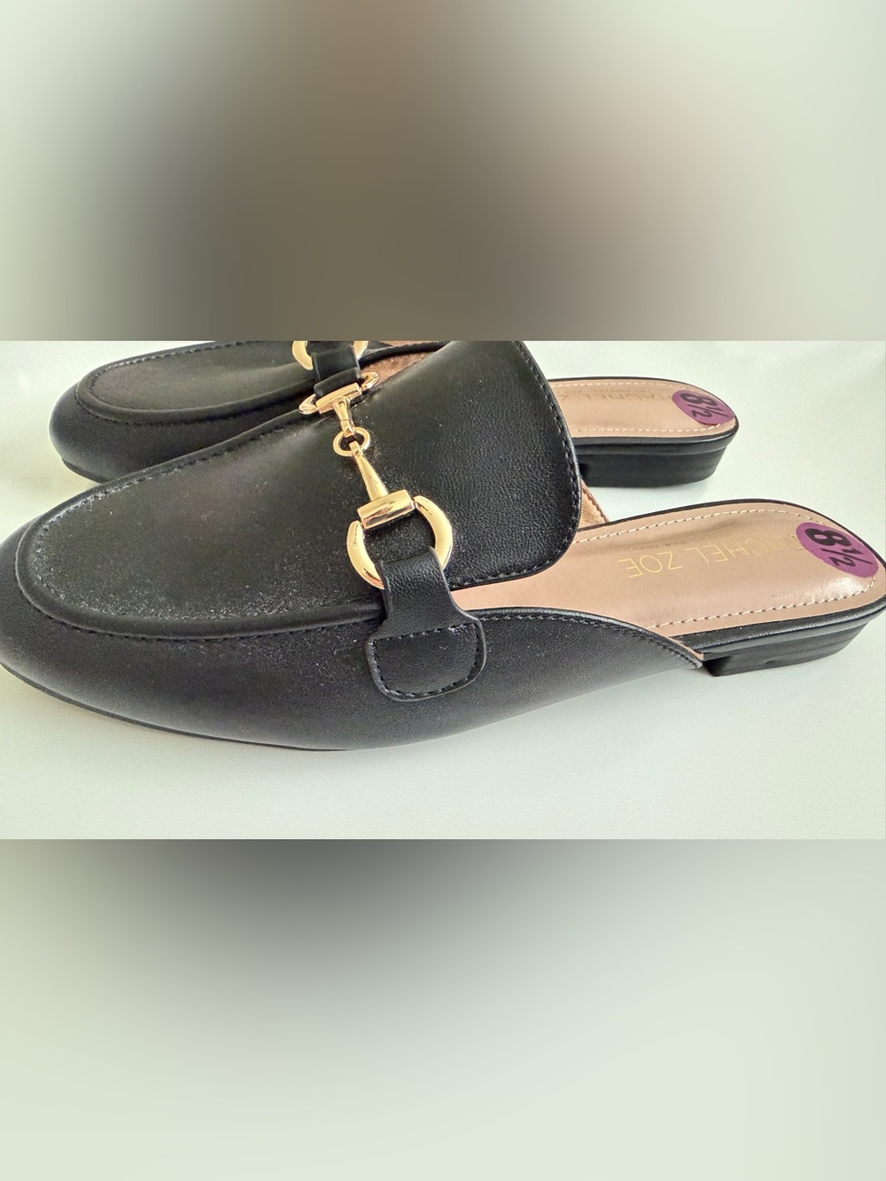 Rachel Zoe Black Horsebit Mule Loafers Gold Chain Slip-On Flats Size 8.5 NWT